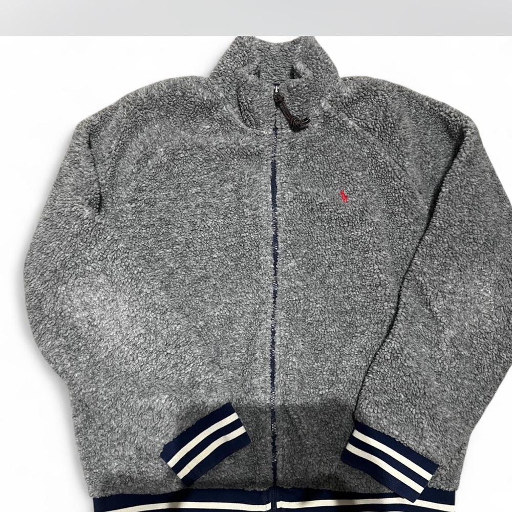 Polo Ralph Lauren Gray Sherpa Jacket with Striped Cuffs